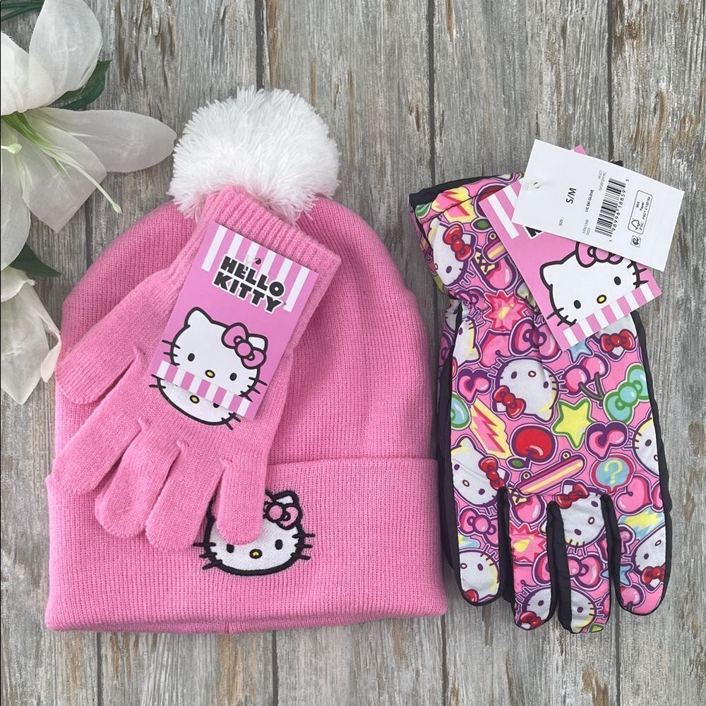 Hello Kitty Pink Beanie Hat & Gloves 3-Piece Set